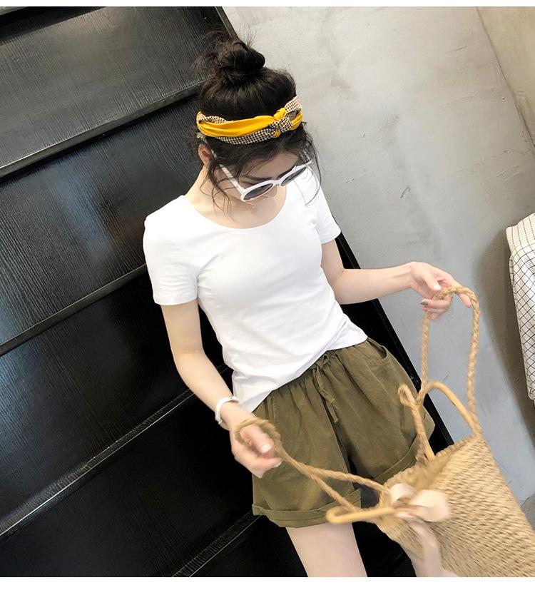 Women's White Short-Sleeve Crew Neck T-Shirt, 2024 Spring/Summer, Slim Fit, Pure Cotton, Basic Top