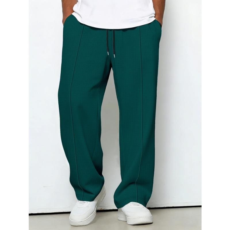 Men Waffle Textured Drawstring Straight Leg Pants
