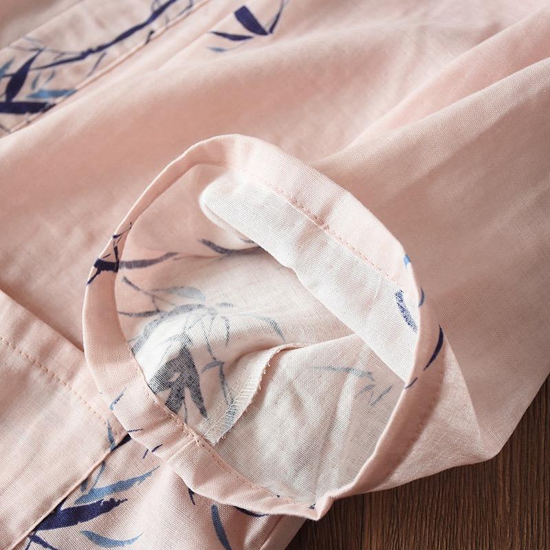 Conjunto de Pijama Kimono Estilo Japonés Pijama para Pareja Manga Siete Femenino Algodón Gasa Ropa de Casa Lindo Dulce 2 Piezas