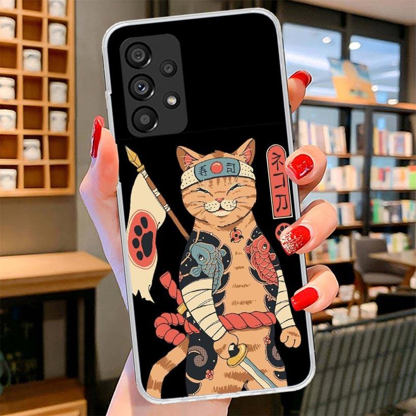 Ramen Sushi Samurai Tattoo Cat Phone Case For Samsung Galaxy A17 A37 A57 A16 A26 A36 A56 A15 A25 A35 A55 A14 A24 A34 A54 A13 A23