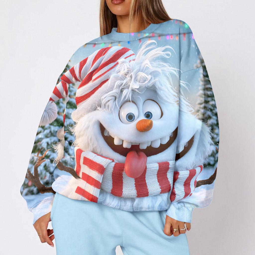 Women's Trendy Christmas Print Crewneck Sweatshirt Lightweight Casual Holiday Pullover