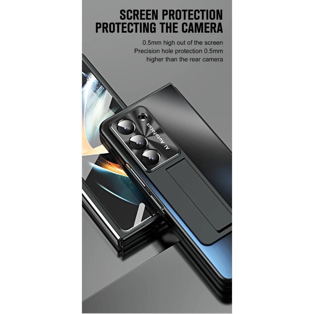 Electroplating Hard PC Shockproof Phone Cover for Samsung Galaxy Z Fold 6 5 4 3 Case with Tempered Glass Screen Protector Stand Holder