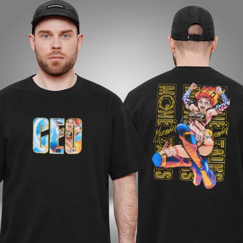 Crunchyroll X Mercedes Mone CEO Meteora Эксклюзив Crunchyroll Двусторонняя Унисекс Футболка Высококачественная Роскошь Подходит и Мужчинам, и Женщинам 4XL
