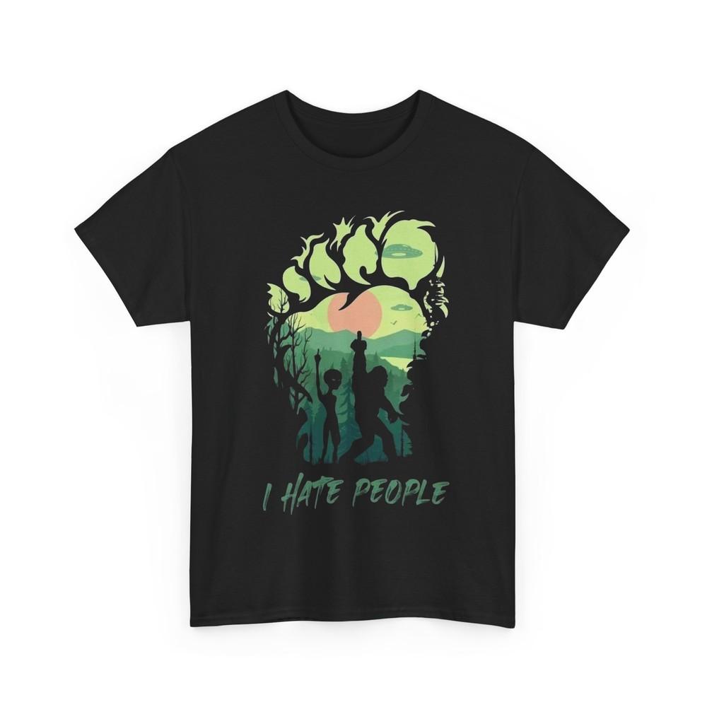 Bigfoot and Alien Middle Finger Unisex Tee Shirt, Funny Graphic T-shirt