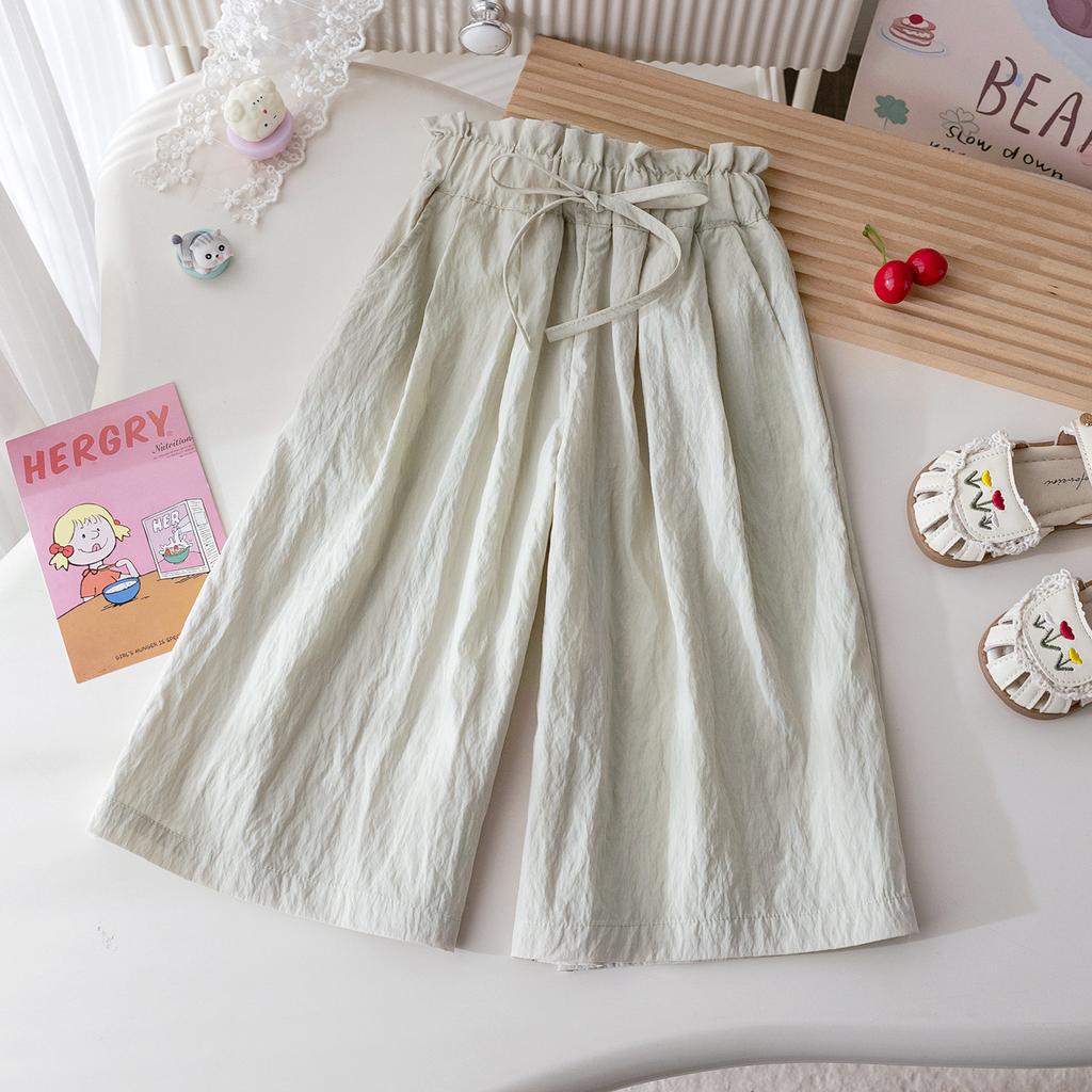 Girls' Summer Casual Pants Korean Loose Lace Wide Leg Pants Breathable Straight Leg Pants