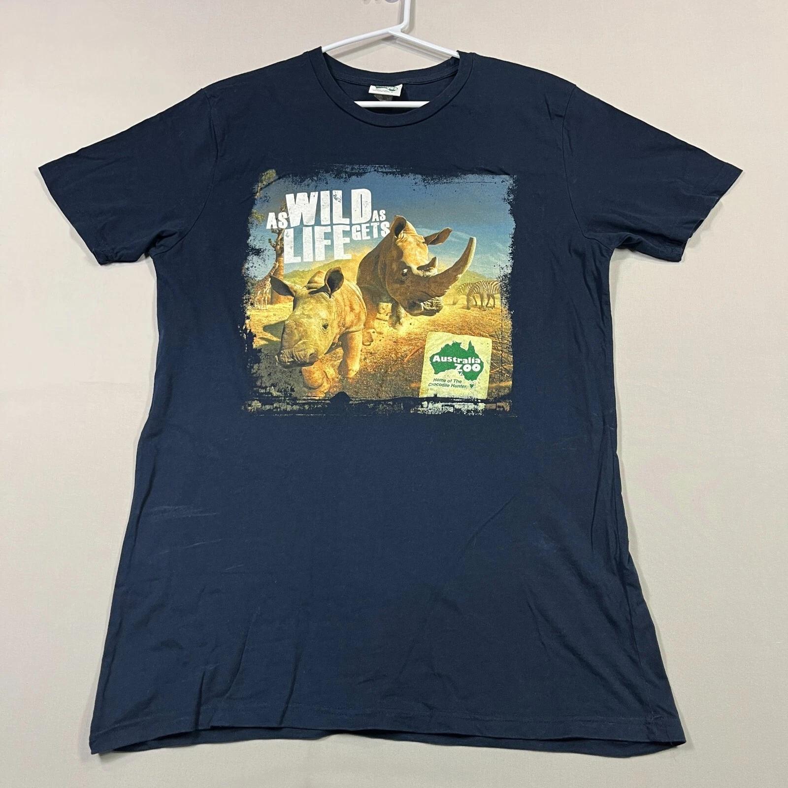 Australia Zoo Wildlife Rhino Graphic Genuine Casual Cotton T Shirt Mens Large L M