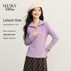 Sllsky Women's Solid Color Button-Down Polo Neck Long Sleeve T-Shirt