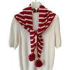 Handmade Red Striped Wool Shawl with Removable Pompon - Cozy & Versatile Christmas Scarf