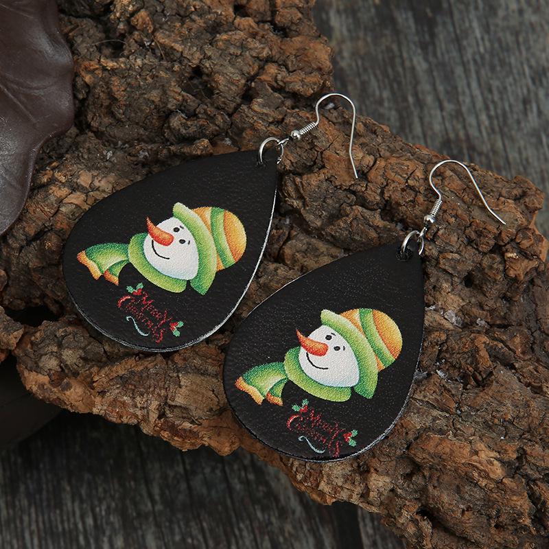 Christmas Cartoon Snowman Leather Earrings - Double-Sided PU Dangles