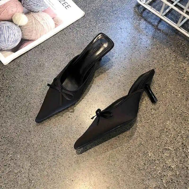 2025 Summer Butterfly-knot Women Muels Slippers Shoes Fashion Hollow Out Design Style Thin Heel Slides Shoes