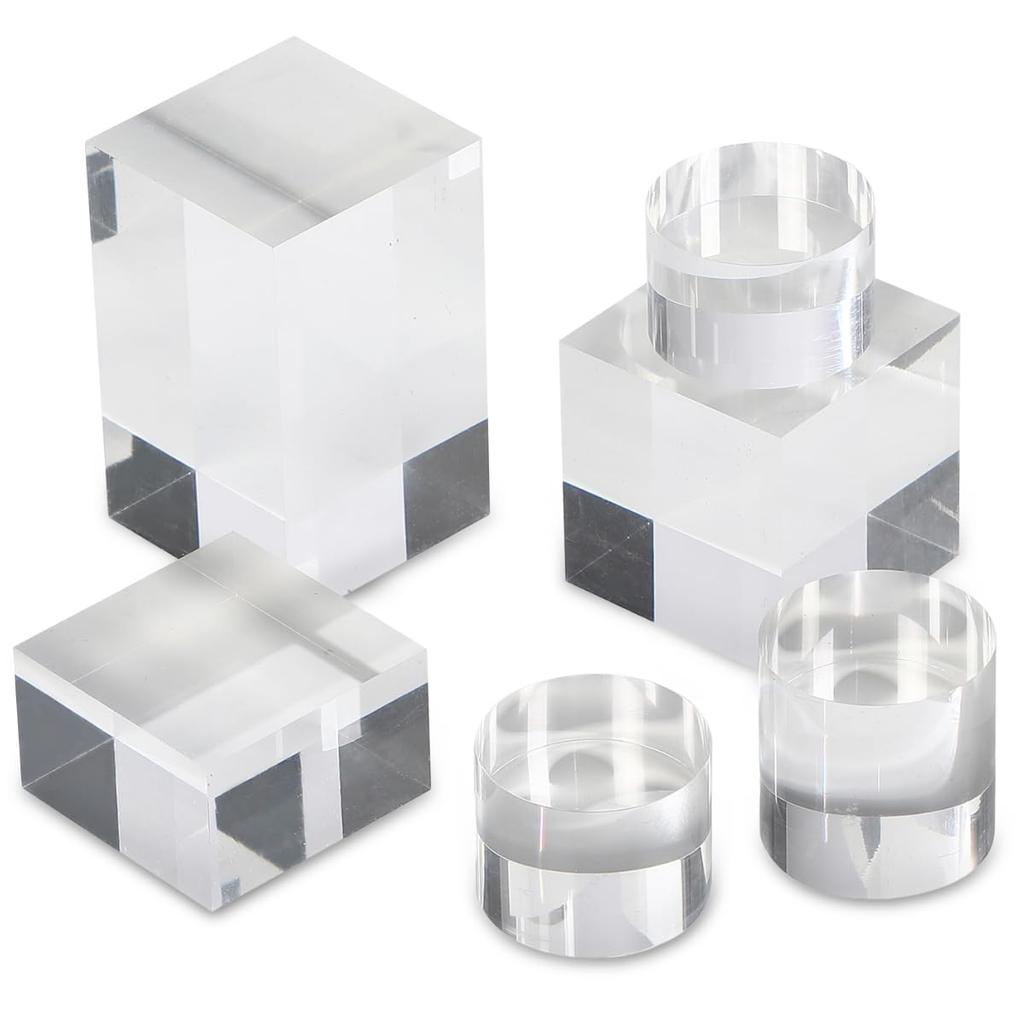 SALUDABLE Acrylic Stand Display Stand Block Pedestal Exhibition Stand Cylinder Square 6 Types