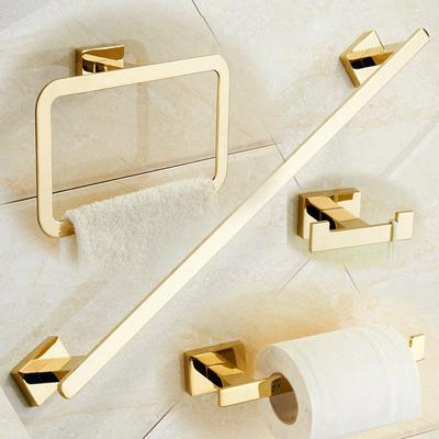 Gold  Plated Brass Made Towel Bar Towel Ring Toilet Paper Hold Robe Hook Bathroom Accessories Bathroom Hardware 4 Pcs Set