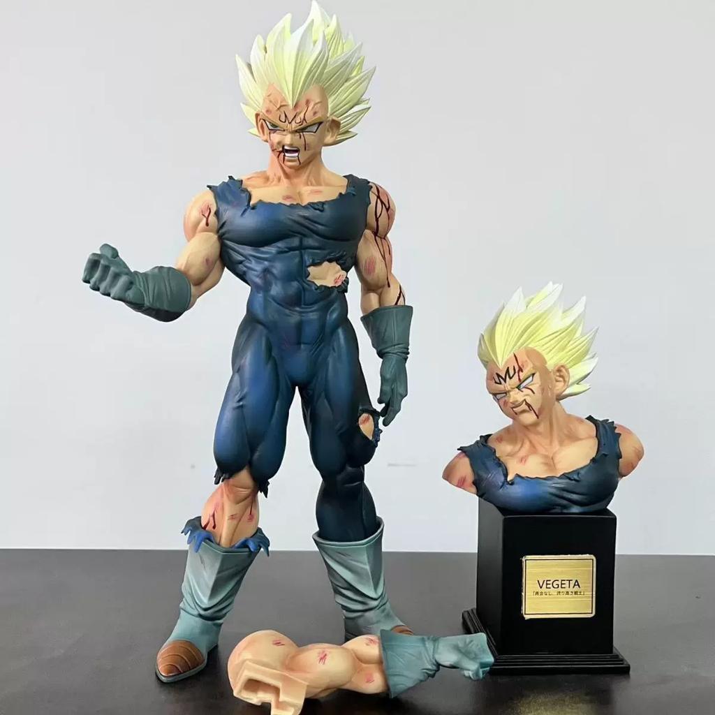 28cm Dragon Ball Goodbye Majin Vegeta Figure 2 Head Sculpt 2 Replaceable Arms Battle Damage Vegeta Statue Anime Model Toy Gift