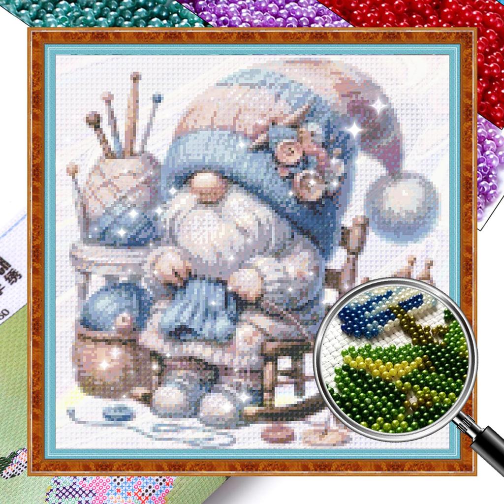 Gnome Design DIY Bead Embroidery Kit 9CT Cross Stitch Kit for Home Decor