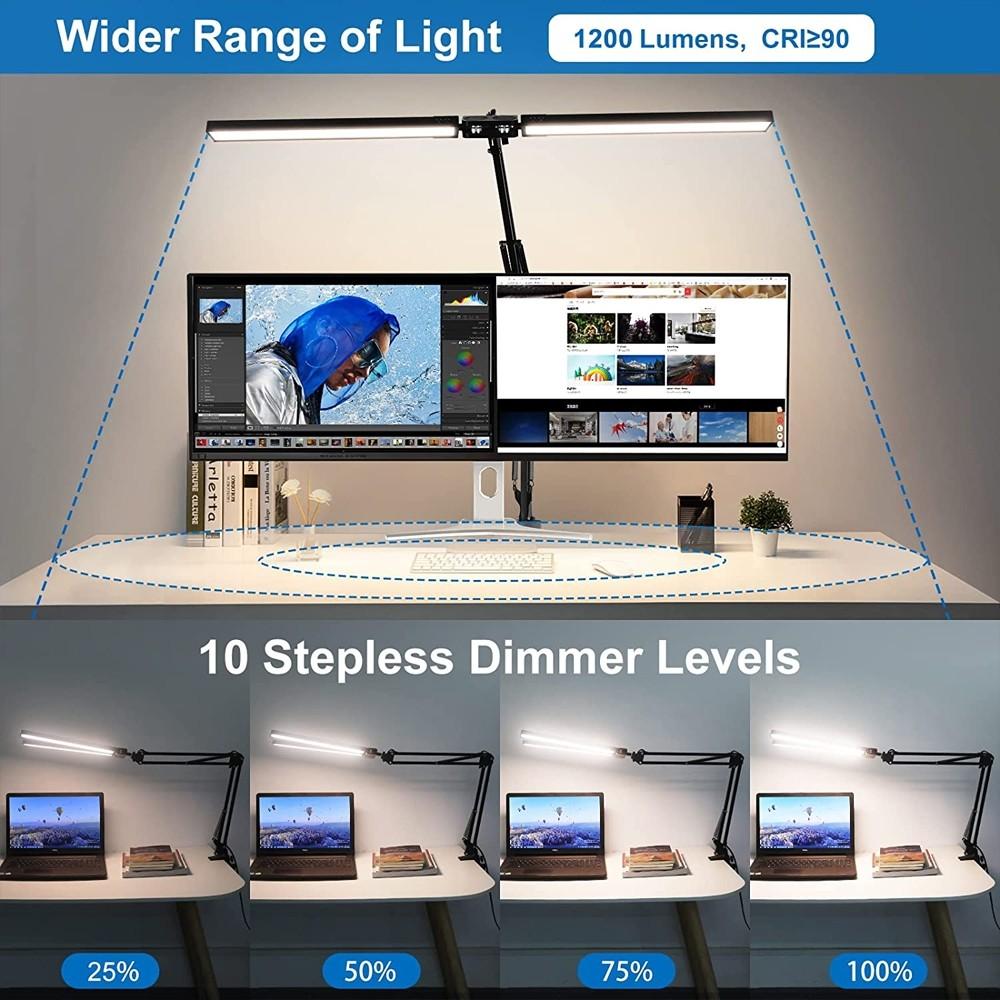 Home Office Large Lighting Range Table Lamp 24W Dimmable Swing Arm Piano Light Foldable Double Led Reading Desk Lamp