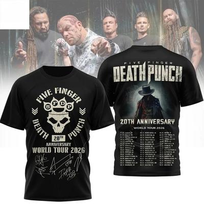 Five Finger Death Punch 20-ojo jubiliejaus pasaulinis turas 2026 m. 3D marškinėliai
