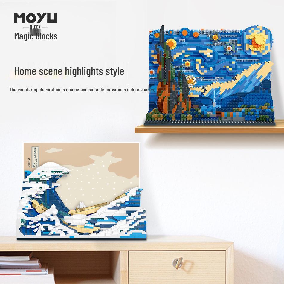 Magic Domain Micro Diamond Starry Night Wave Building Blocks - Advanced Assembly Art Ornament for Adults