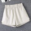Women's Fall Spring Outer Wear Elastic Waist High Waisted Slimming A-Line Wide Leg PU Leather Shorts Petite Base Casual Shorts Mini Shorts