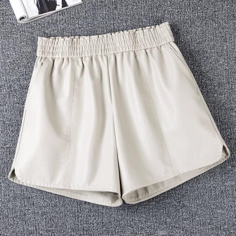 

Women s Fall Spring Outer Wear Elastic Waist High Waisted Slimming A-Line Wide Leg PU Leather Shorts Petite Base Casual Shorts Mini Shorts XS абрикосовый