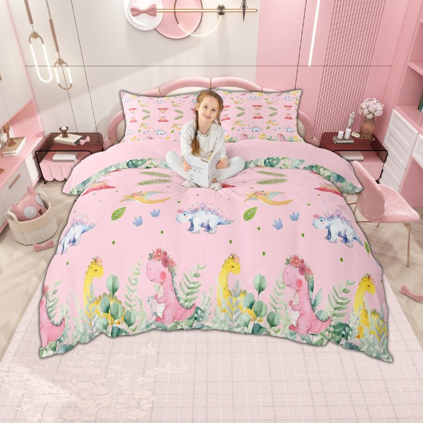 

Homewish Cartoon Dinosaur Duvet Cover Set for Kids Boys Girls 2pcs/3pcs, Cute Dino Bedding, Kawaii Animal Comforter Cover Set DE XS 100x135cm 2pcs&set