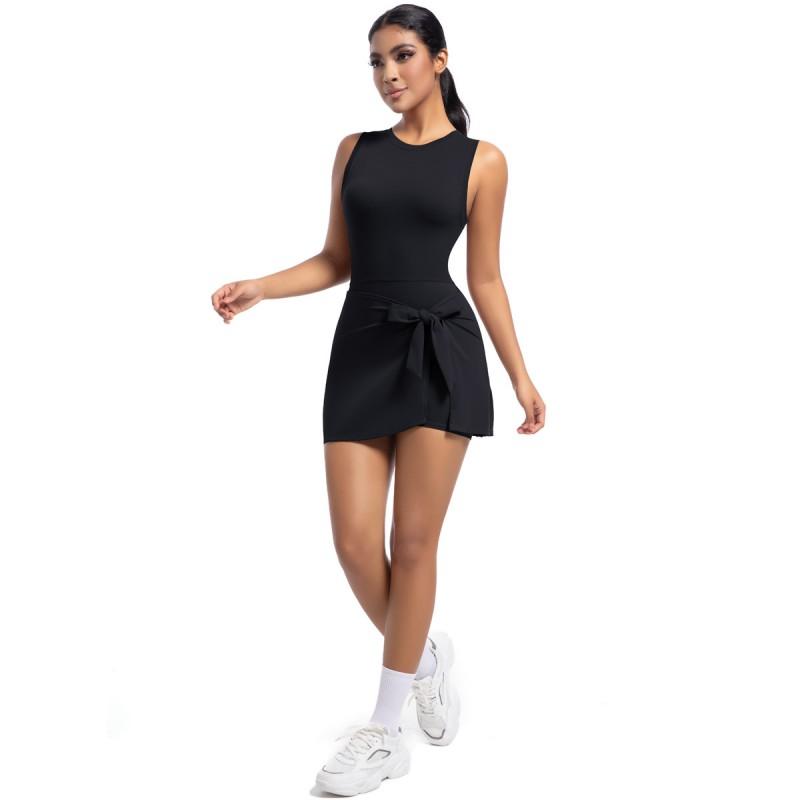 Women Backless Unitard Dance Dress Quick Dry Stretchy Sport Skirt Stage Performance Workout