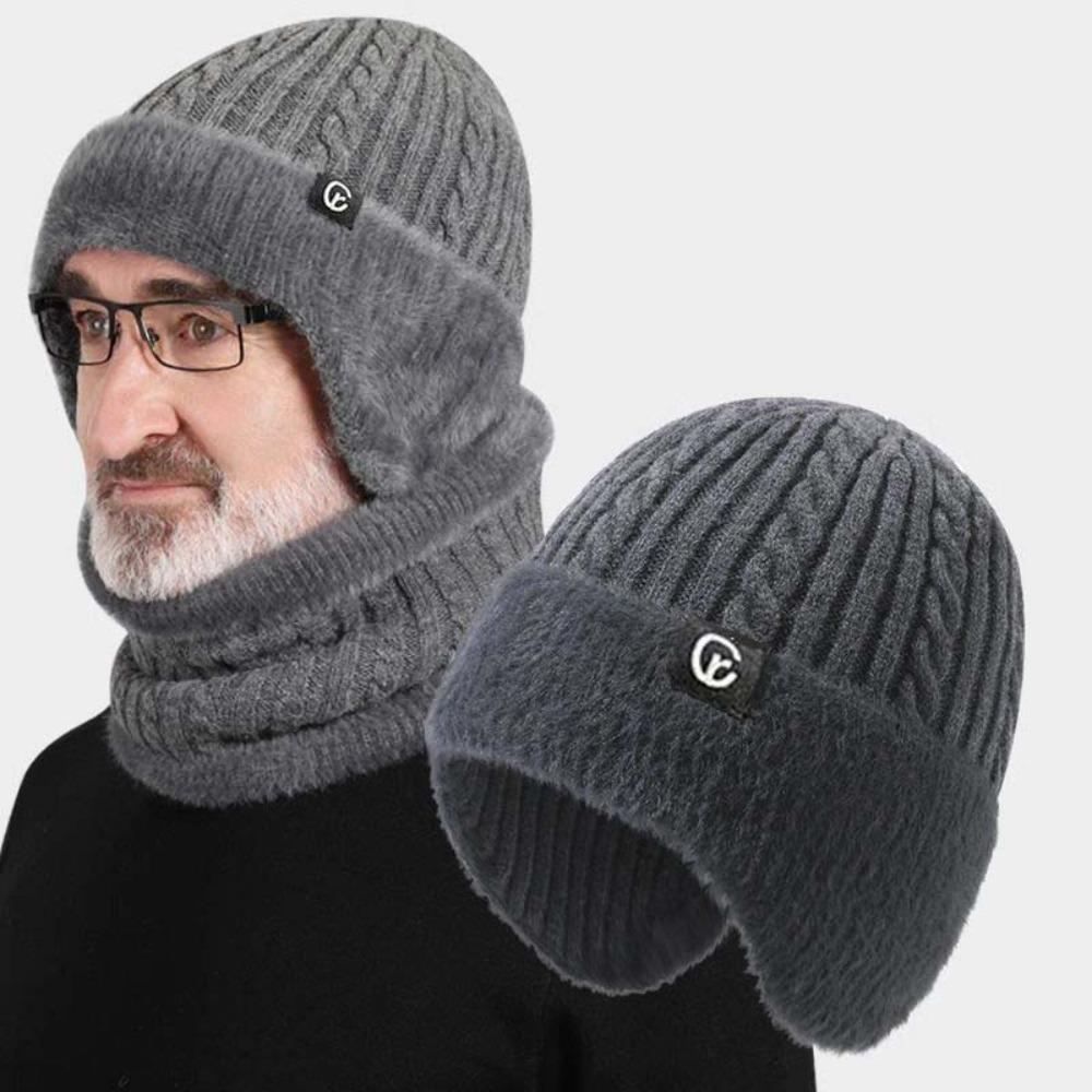 

Soft Scarf and Hat Set Elastic Knitted Scarf Fashion Hooded Thermal Cap School Style3