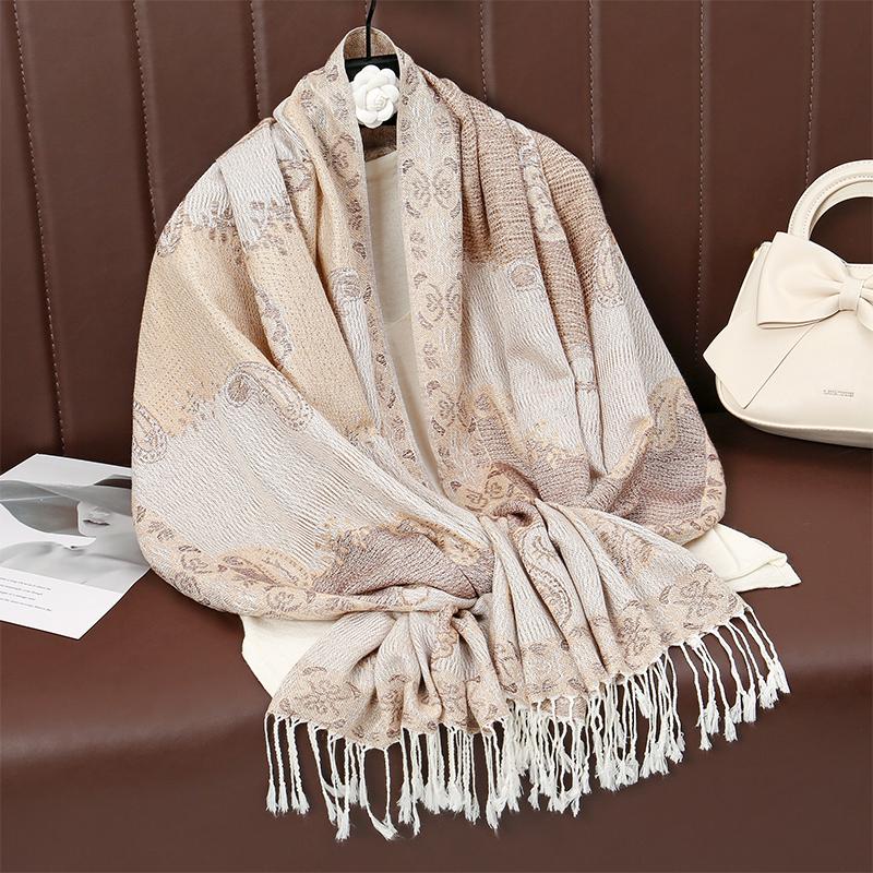 Muslim Women Hijab Scarf Jacquard Shawl Tassels Thick Windproof Ethnic Style Arabia Female Wrap Designer Luxury Headband