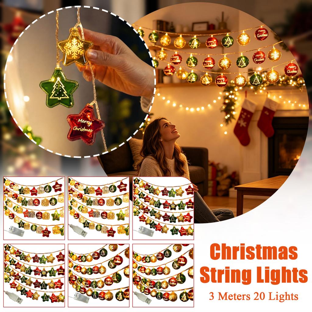 Battery Operated Christmas String Lights, 3 Meters 20 Lights for Holiday Decor