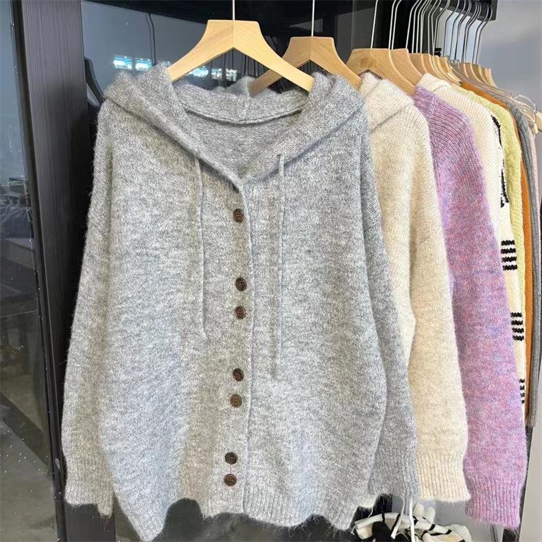 Women's Thick Knit Hooded Cardigan - Autumn/Winter Korean Style Loose Fit Sweater Coat