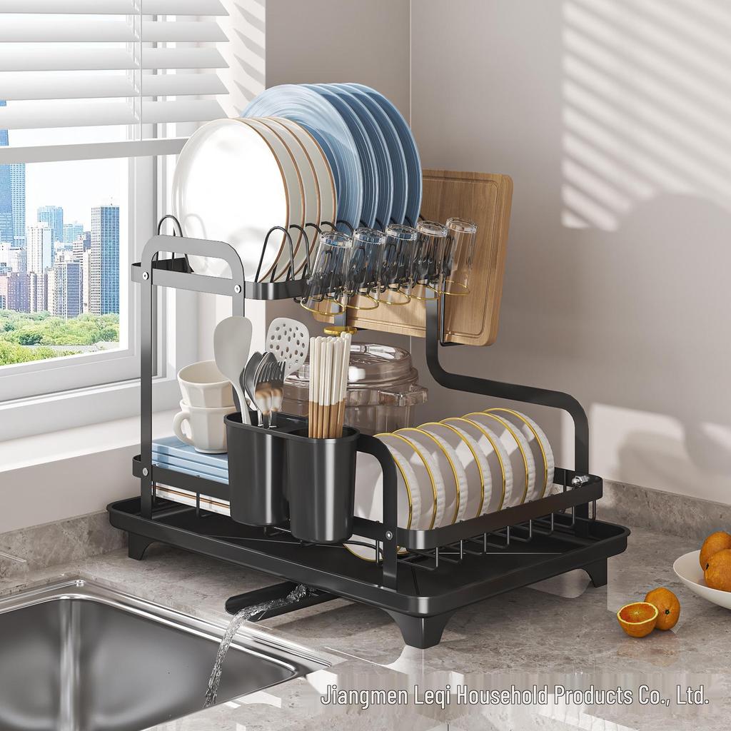 Compact Kitchen Sink Dish & Bowl Drainer with Chopsticks Storage