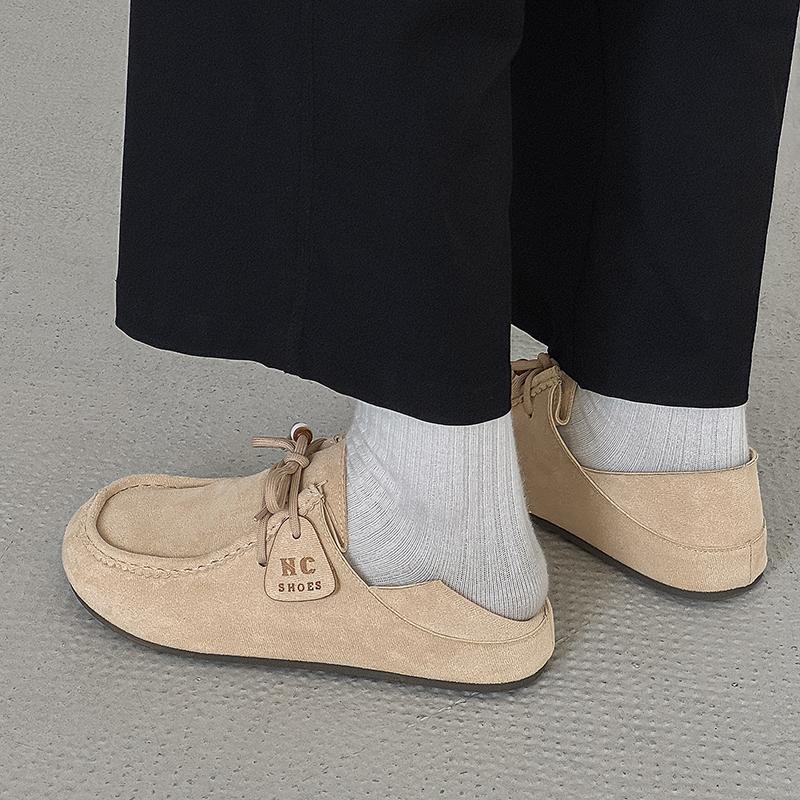 Autumn Retro Loafers Men Lazy Comfort Men Suede Loafers Shoes Slip-on Casual Shoes Suede Leather Half Slippers Man Driving Shoes