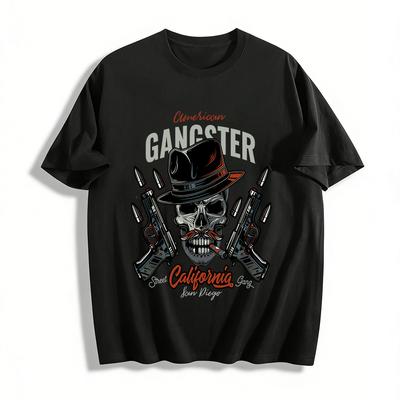 American Gangster Kalifornien Totenkopf Pistole Grafik Streetwear T-Shirt Reines Baumwoll-T-Shirt
