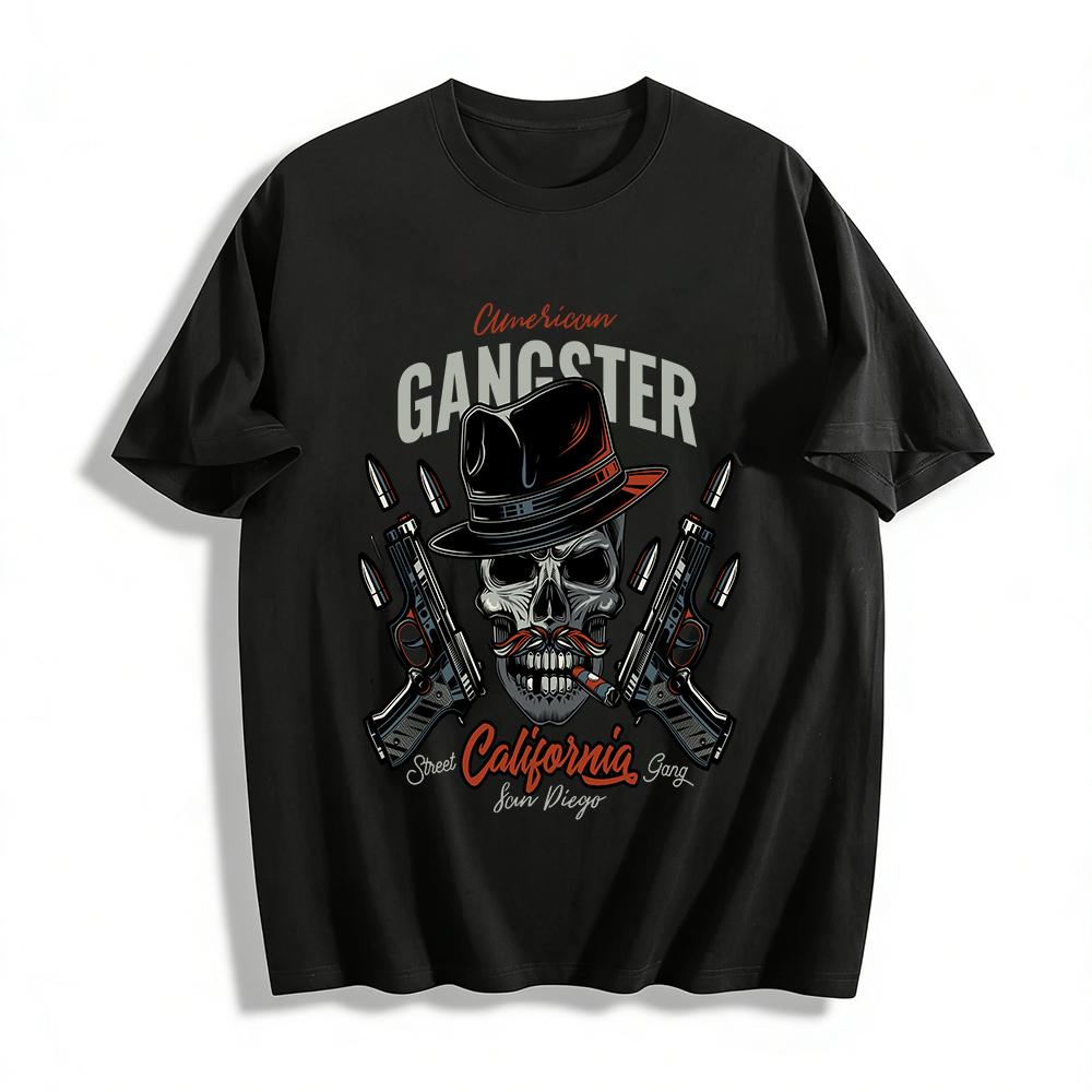 American Gangster California Skull Pistol Graphic Streetwear Tee Pure cotton T-shirt