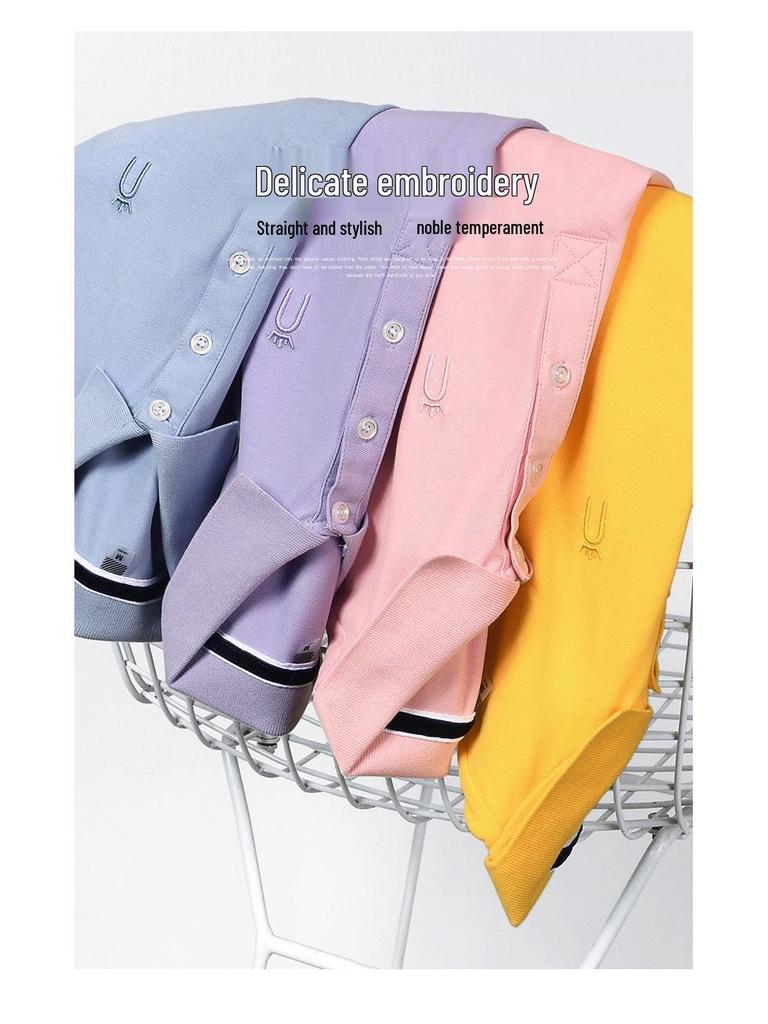 Dámské letní polo tričko s krátkým rukávem - Volný střih, Tištěné logo, Sportovní ležérní tričko z čisté bavlny