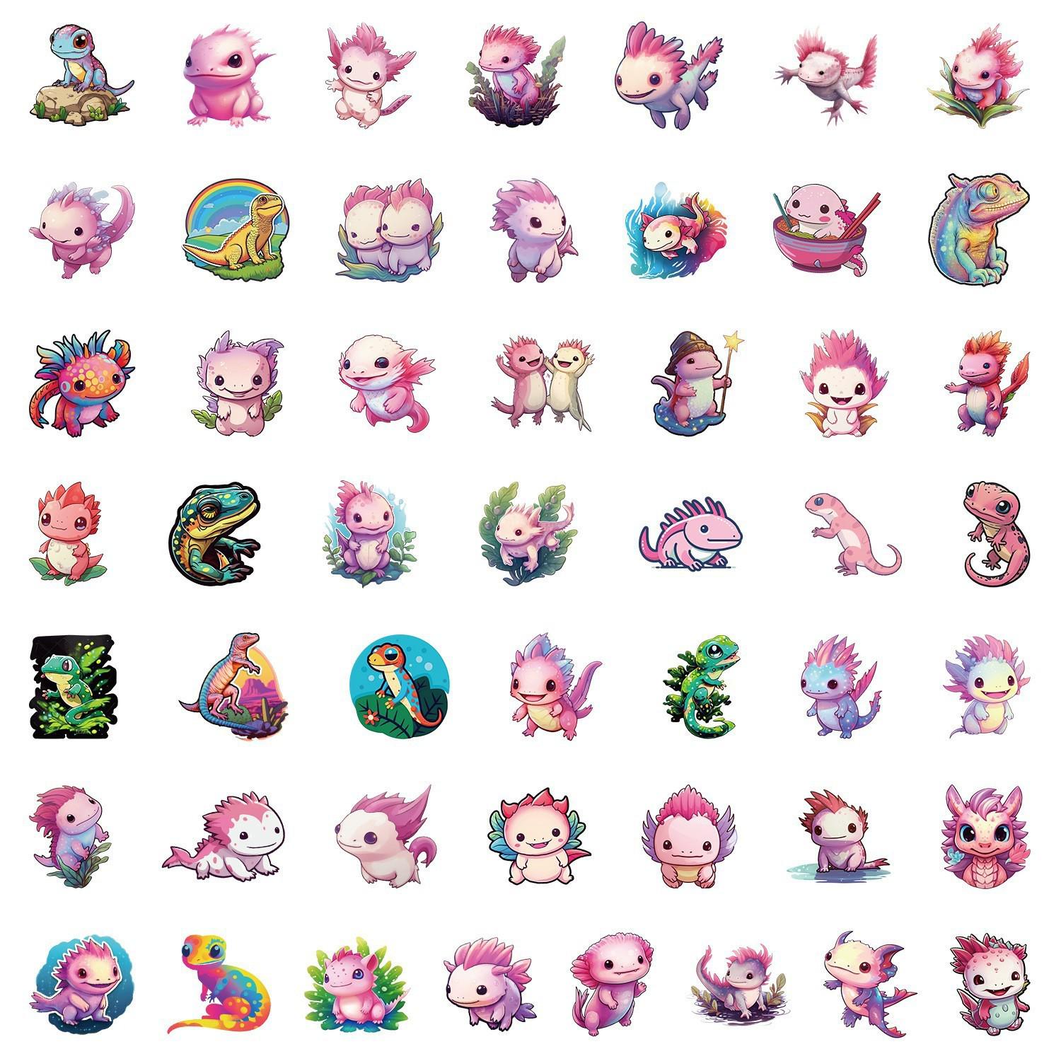 50 Cute Pink Salamander Stickers - Waterproof Decals for Water Bottles, Phones & Computers