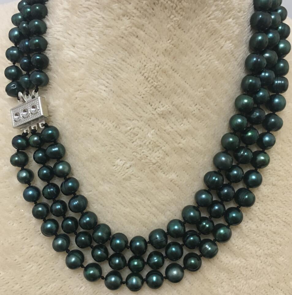 

Ожерелье из круглого зеленого пресноводного жемчуга диаметром 10 мм, 3 ряда
