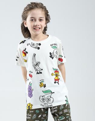 T-shirt de Manga Curta Estampada de Gola Redonda para Meninos