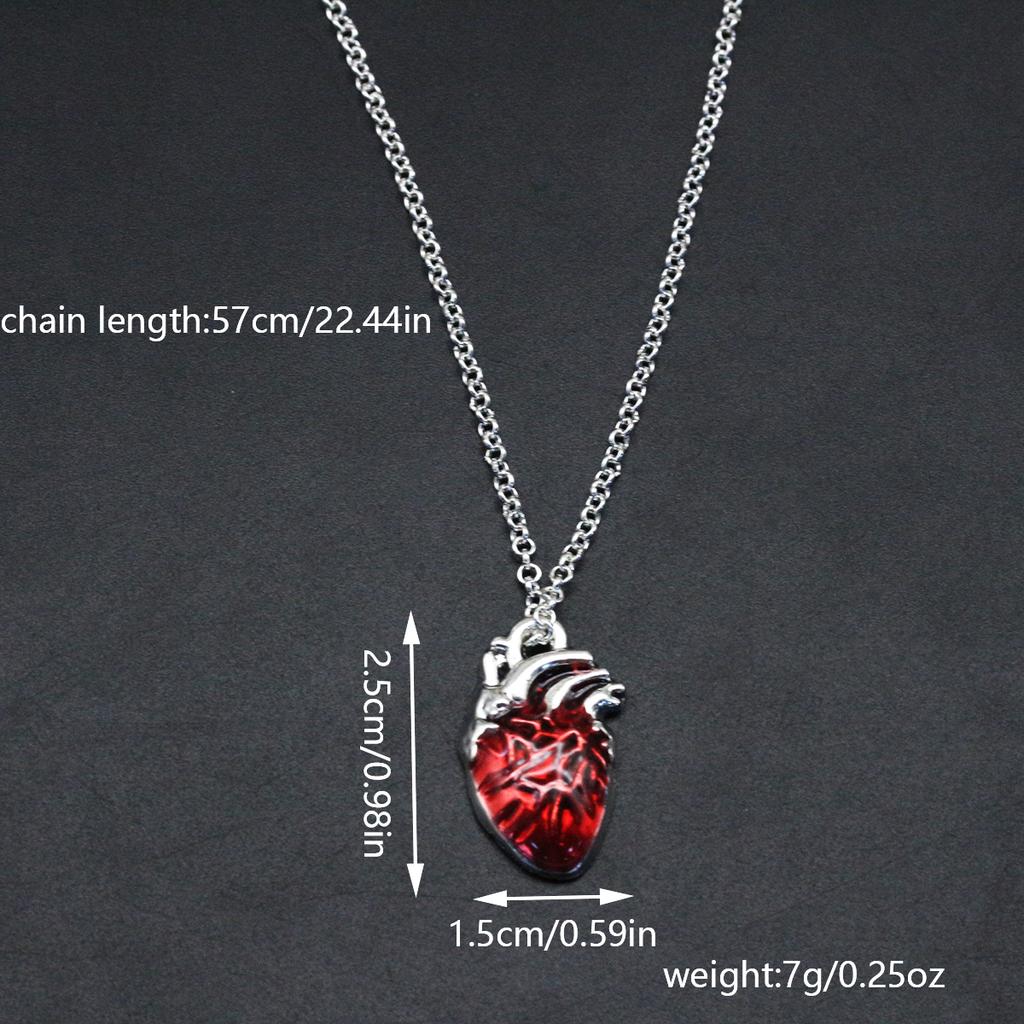 Y2K Gothic Style Red Heart Pendant Necklace Halloween Party Favors Ornament Punk Hip Hop Jewelry Gift For Men And Women