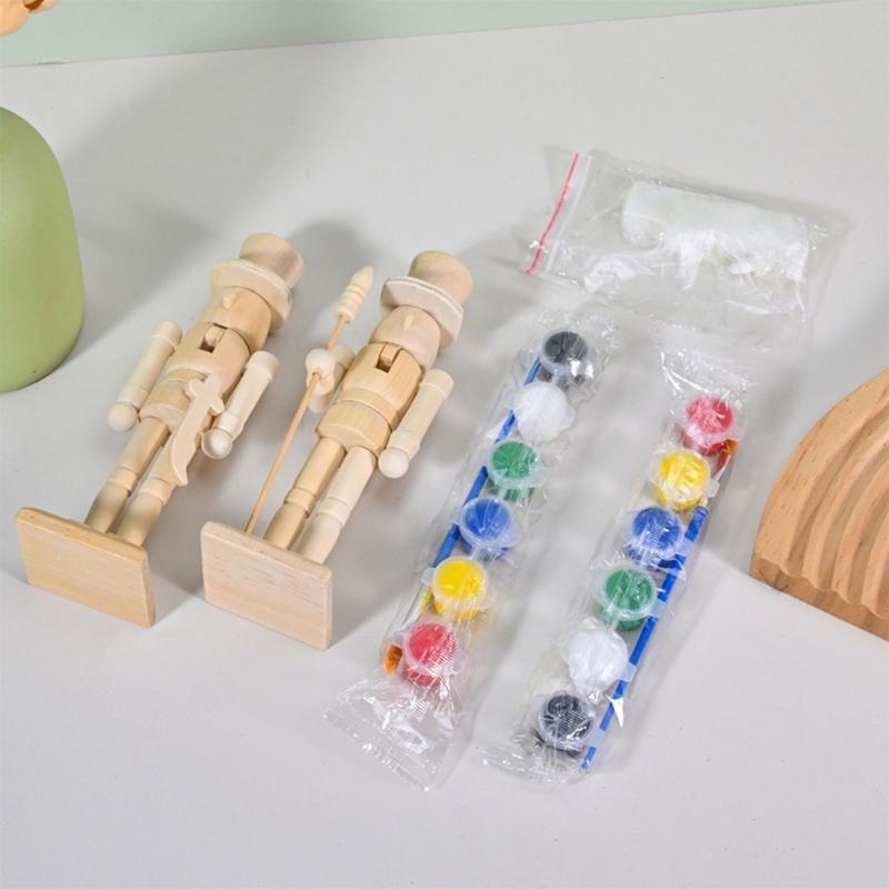 Unfinished Wood Nutcrackers Ornament Unpainted Mini Wooden Figurines,Set of 2 Colour Included Christmas Decorations