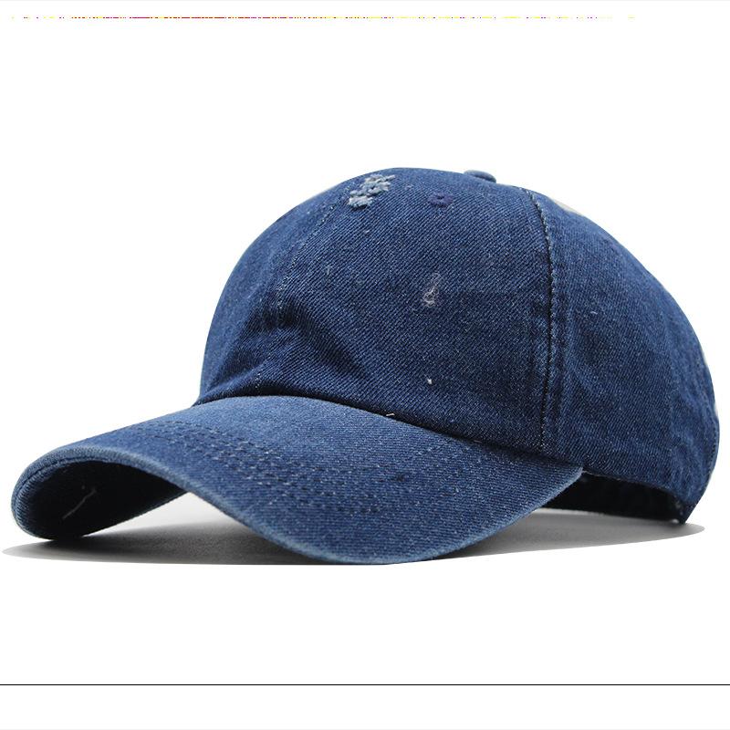 Retro Washed Cotton Denim Men'S Baseball Cap Ripped Baseball Cap Simple Light Board Cap Sun Hat Women