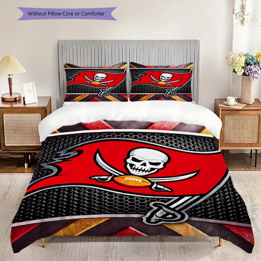 Tampa Bay Buccaneers Pattern Bedding Quilt Set Quilt Cover Pillowcase Home Decoration Birthday Gift (1 * Duvet Cover + 2 * Pillowcase, Without Core)