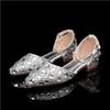 Fashion 2.5cm New Flat Heel Casual Pointed Hollow Sandals with Low Heel Shallow Mouth Water Diamond Bridal Shoes for Women Luxury 35-43
