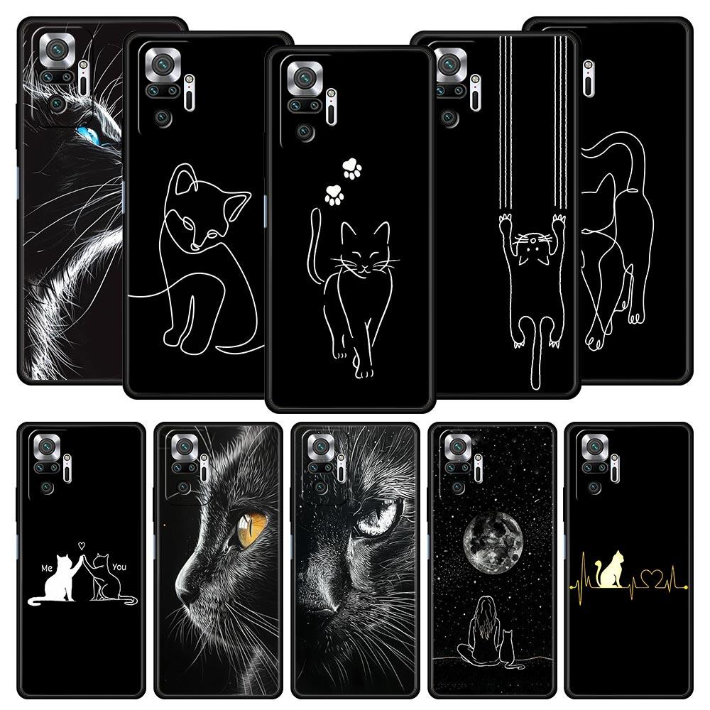 Cat Line Black Cats Phone Case For Xiaomi Redmi Note 14 13 5G 10 11 12 Pro Plus 4G 14C 13C 12C 10C Black Cover