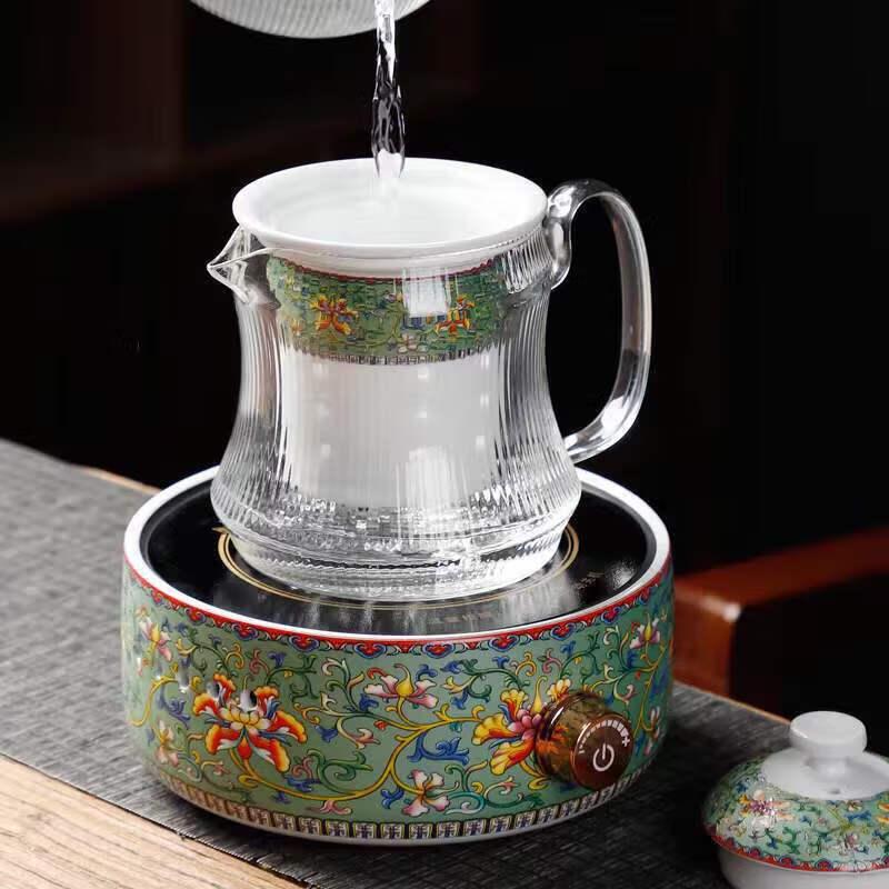 Floral Enamel Electric Tea Stove & Health Pot Set