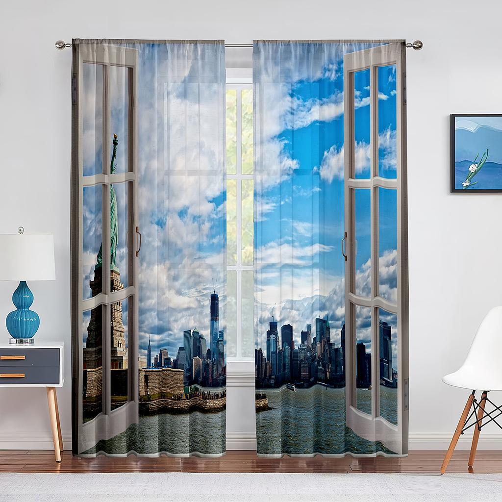 Beach Sea Ocean Sunset Cortinas Windows Scenery Curtains for Living Room Kitchen Blinds Windows Curtains for Bedroom Decor 2pcs