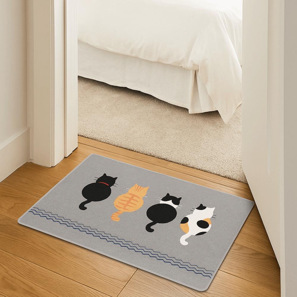 Flax Cat Door Mat Cartoon Kitchen Mat Durable Entrance Doormat  Laundry Room