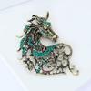 Vintage Hollow Out Handsome Horse Brooch Crystal Badge Pin Jewelry Accessory