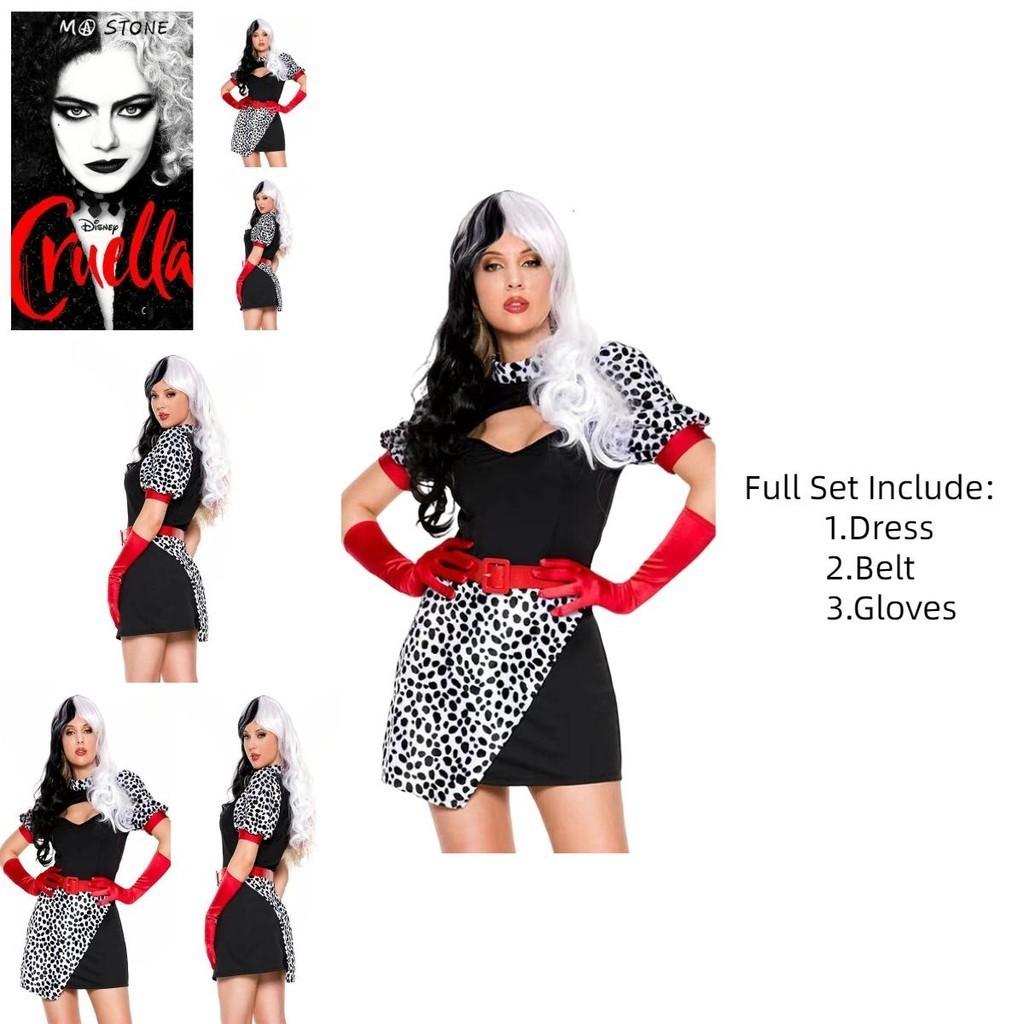 101 Dalmatiner Cosplay-Kostüm für Damen – Sexy Schurkenkleid für Halloween