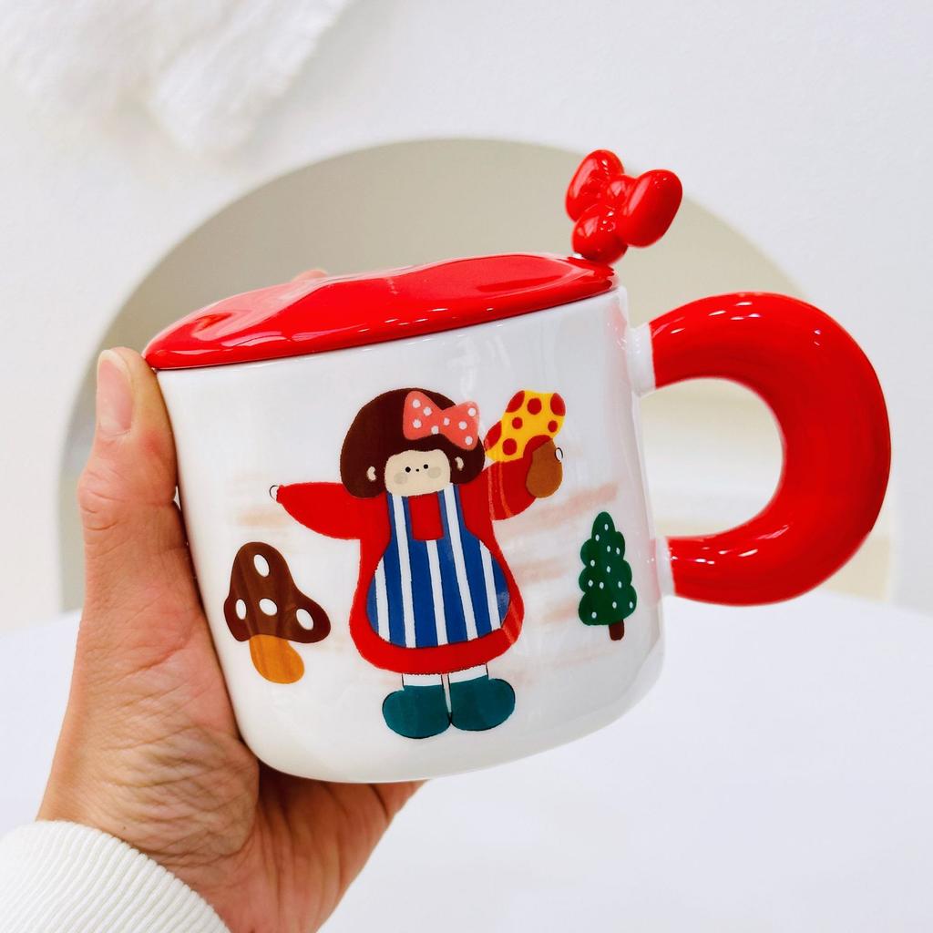 Dívčí suvenýr Roztomilý keramický hrnek s víčkem lžičkou Dárková sada Hrnek Malý dárek Domov Dívka Hrnek na vodu