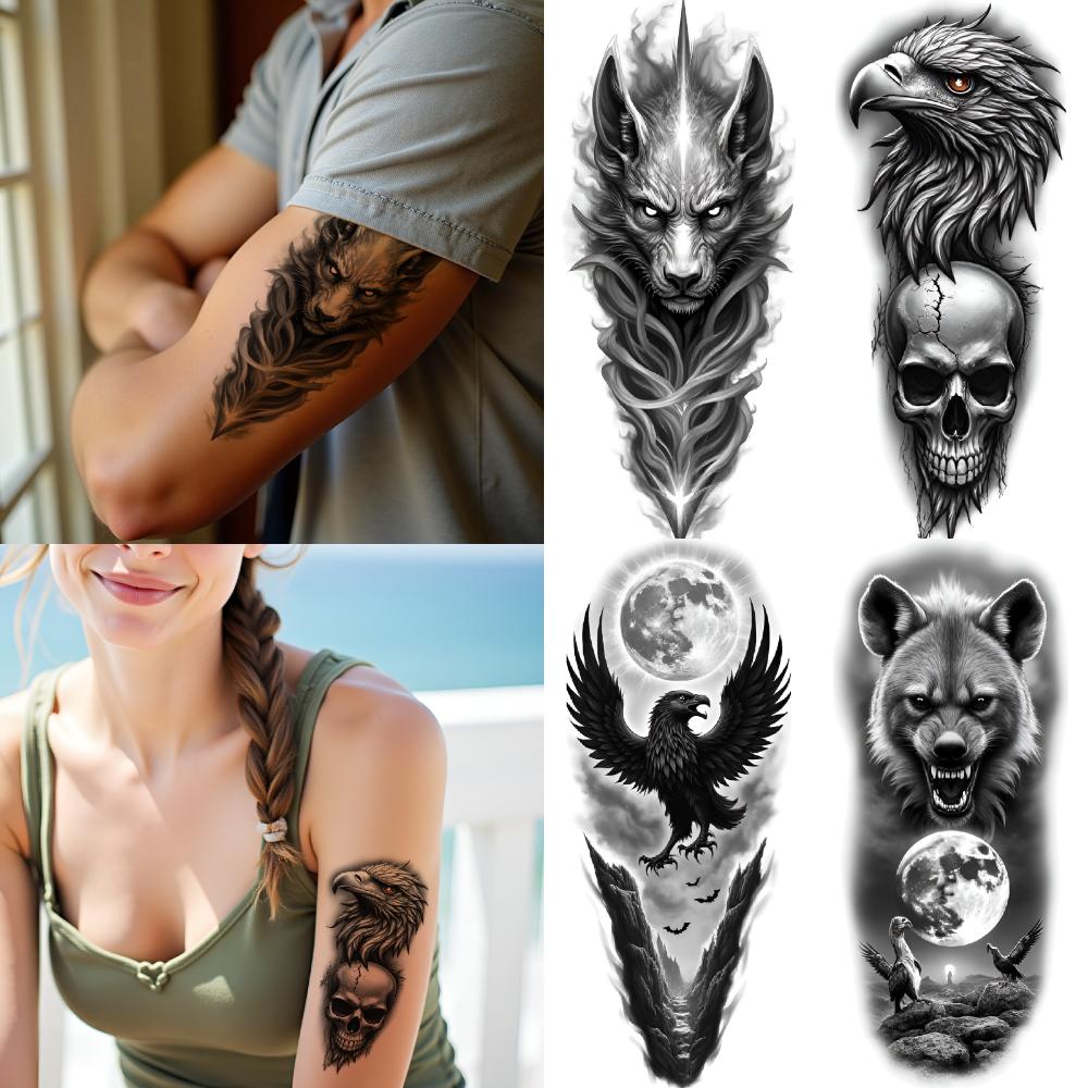 3pz Tatuaggio Temporaneo Tatuaggio Aquila Tatuaggi Temporanei Realistici Tatuaggio Lupo Impermeabile Lunga Durata Adesivi per il Corpo per Braccio Maschile